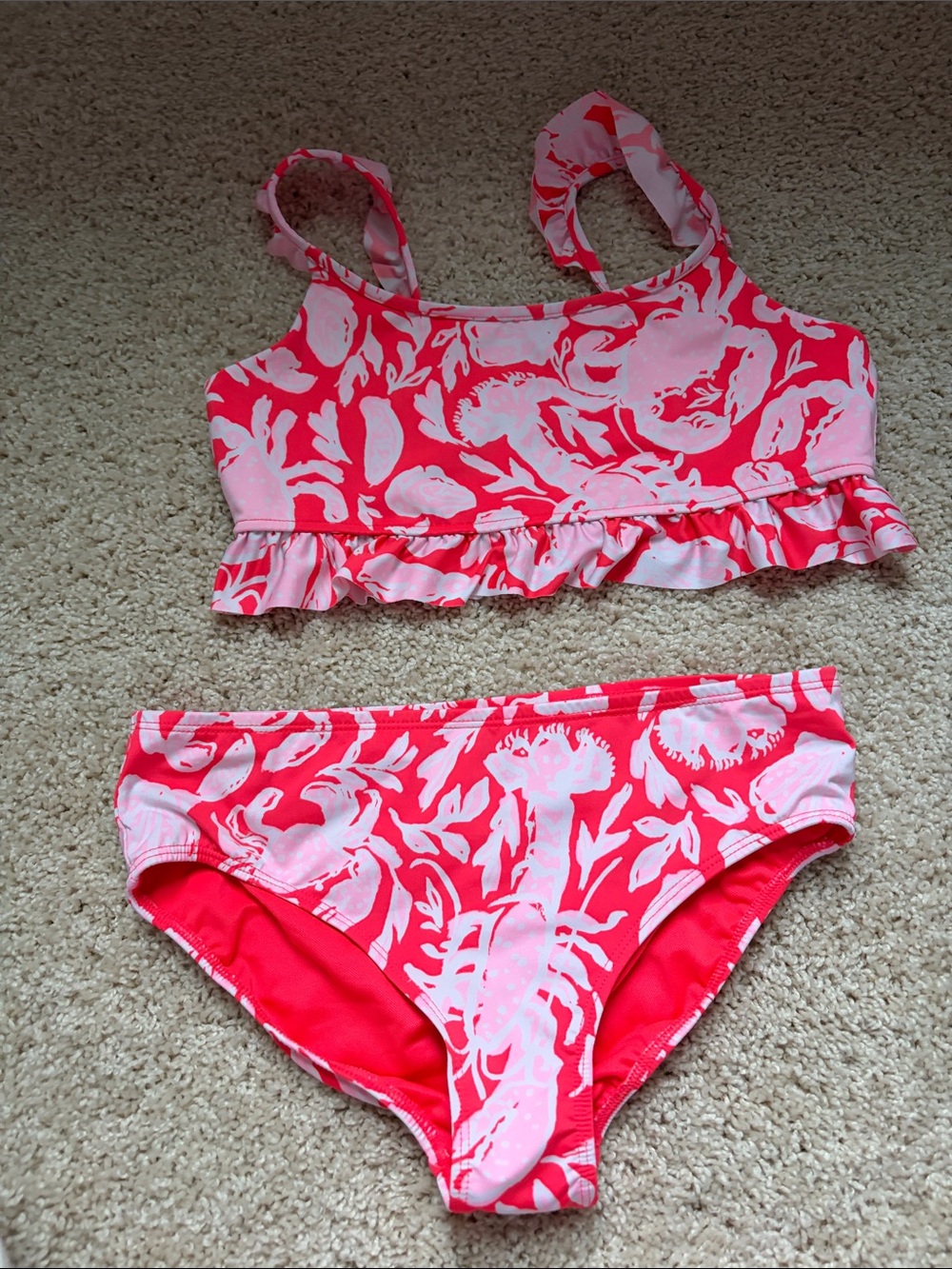 Lilly Pulitzer Girls Pink Floral Two-Piece Swim Set with Ruffle Trim